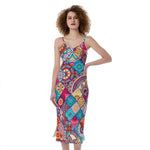Ethnic Bohemian Mandala Pattern Print Slim Fit Midi Cami Dress