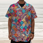 Ethnic Bohemian Mandala Pattern Print Textured Short Sleeve Shirt
