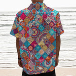Ethnic Bohemian Mandala Pattern Print Textured Short Sleeve Shirt