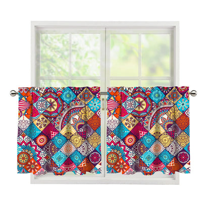 Ethnic Bohemian Mandala Pattern Print Tier Curtains