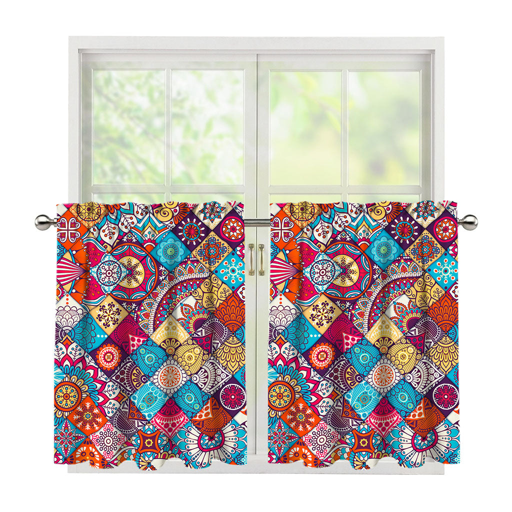 Ethnic Bohemian Mandala Pattern Print Tier Curtains