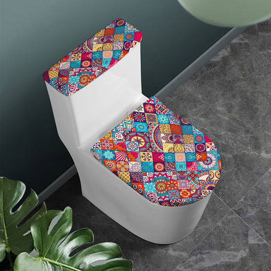 Ethnic Bohemian Mandala Pattern Print Toilet Lid And Tank Cover Set