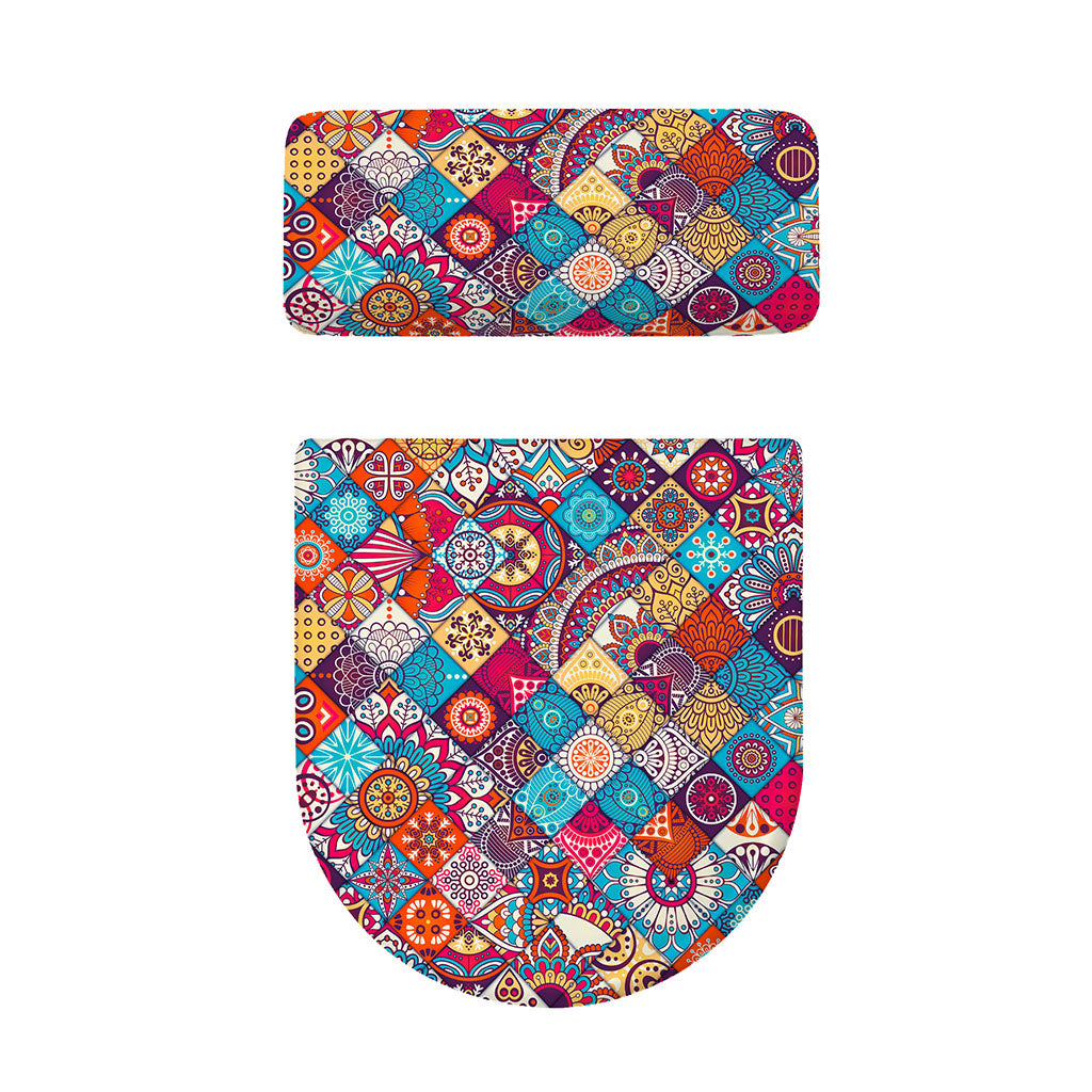 Ethnic Bohemian Mandala Pattern Print Toilet Lid And Tank Cover Set