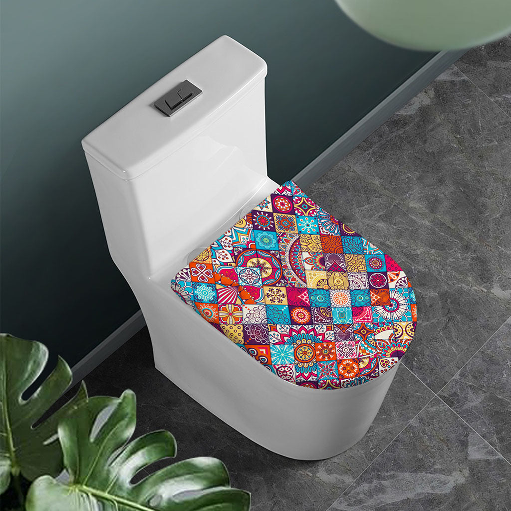 Ethnic Bohemian Mandala Pattern Print Toilet Lid Cover