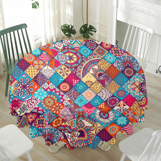 Ethnic Bohemian Mandala Pattern Print Waterproof Round Tablecloth