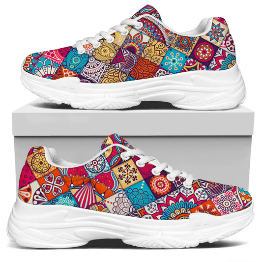 Ethnic Bohemian Mandala Pattern Print White Chunky Shoes