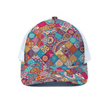 Ethnic Bohemian Mandala Pattern Print White Mesh Trucker Cap
