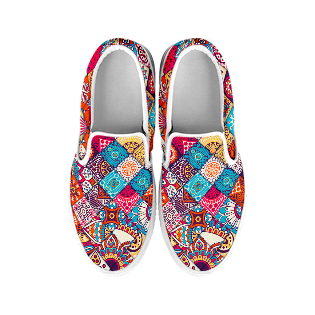 Ethnic Bohemian Mandala Pattern Print White Slip On Sneakers