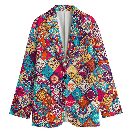 Ethnic Bohemian Mandala Pattern Print Women's Blazer