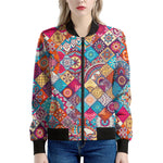 Ethnic Bohemian Mandala Pattern Print Women's Bomber Jacket