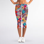 Ethnic Bohemian Mandala Pattern Print Women's Capri Leggings