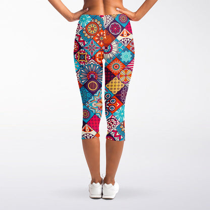 Ethnic Bohemian Mandala Pattern Print Women's Capri Leggings
