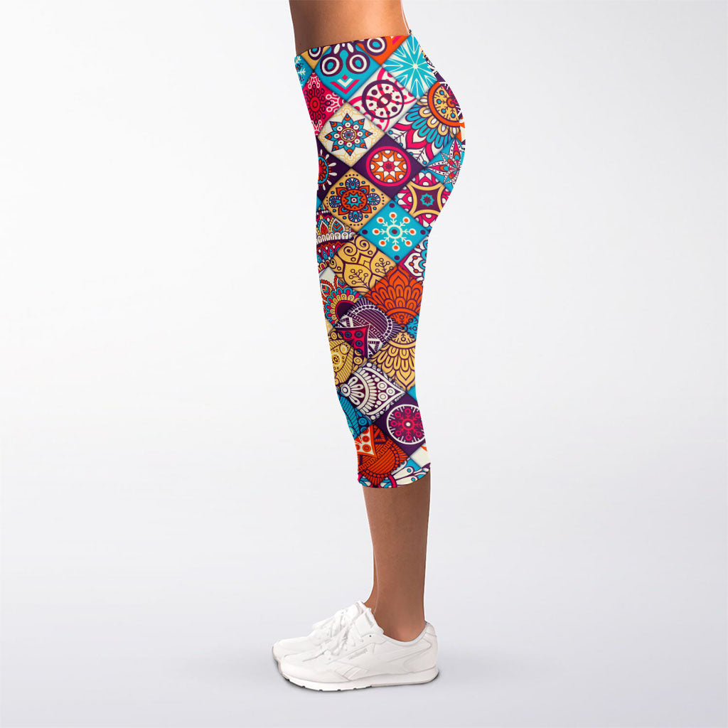 Ethnic Bohemian Mandala Pattern Print Women's Capri Leggings