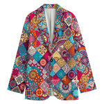 Ethnic Bohemian Mandala Pattern Print Women's Cotton Blazer