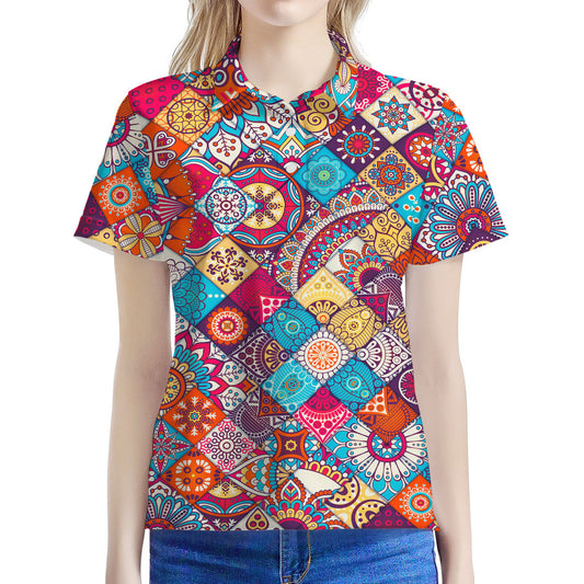 Ethnic Bohemian Mandala Pattern Print Women's Polo Shirt