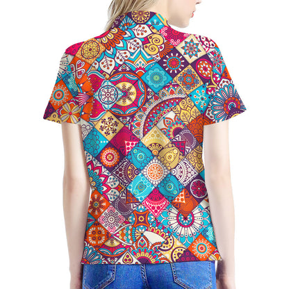 Ethnic Bohemian Mandala Pattern Print Women's Polo Shirt