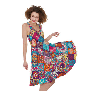 Ethnic Bohemian Mandala Pattern Print Women's Sleeveless Dress