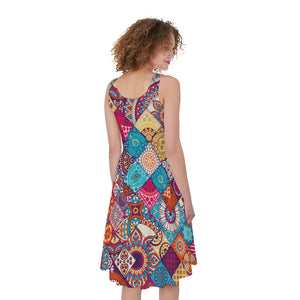 Ethnic Bohemian Mandala Pattern Print Women's Sleeveless Dress