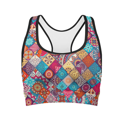Ethnic Bohemian Mandala Pattern Print Women's Sports Bra