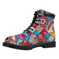 Ethnic Bohemian Mandala Pattern Print Padded Collar Lace Up Boots