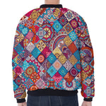 Ethnic Bohemian Mandala Pattern Print Zip Sleeve Bomber Jacket