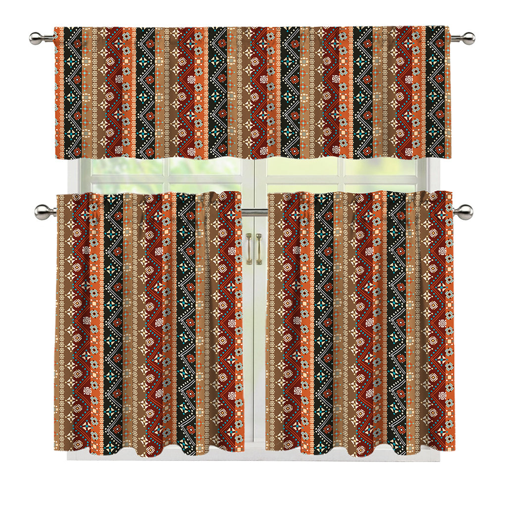 Ethnic Boho Tribal Pattern Print 3 Piece Kitchen Curtains