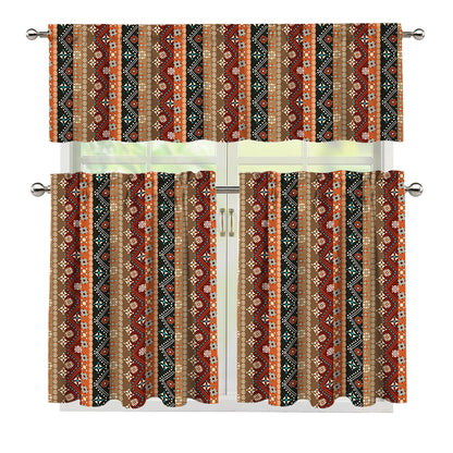 Ethnic Boho Tribal Pattern Print 3 Piece Kitchen Curtains