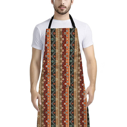Ethnic Boho Tribal Pattern Print Bib Apron With Pocket