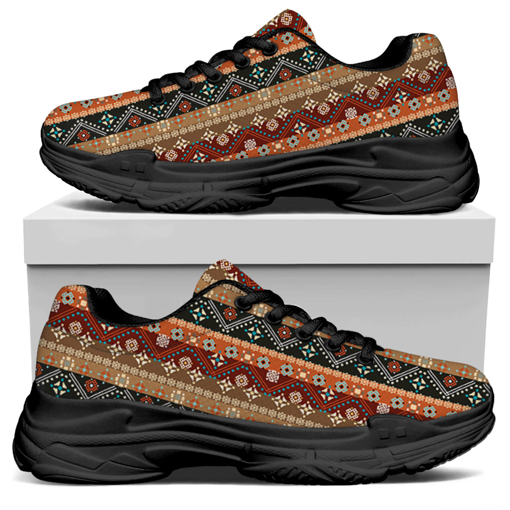 Ethnic Boho Tribal Pattern Print Black Chunky Shoes