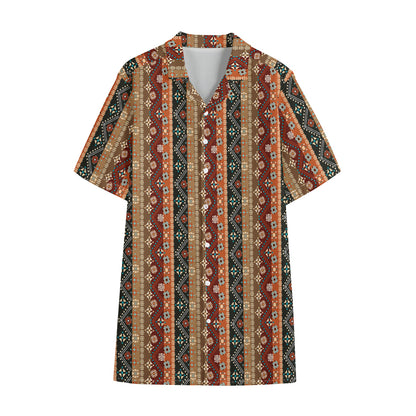 Ethnic Boho Tribal Pattern Print Cotton Hawaiian Shirt