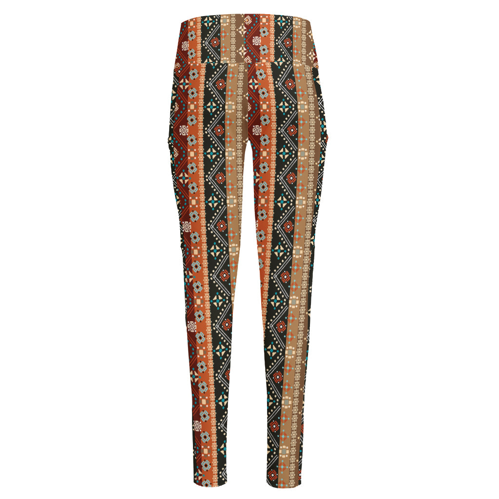Ethnic Boho Tribal Pattern Print High-Waisted Pocket Leggings