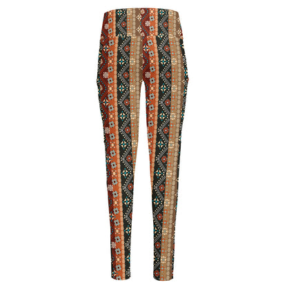 Ethnic Boho Tribal Pattern Print High-Waisted Pocket Leggings