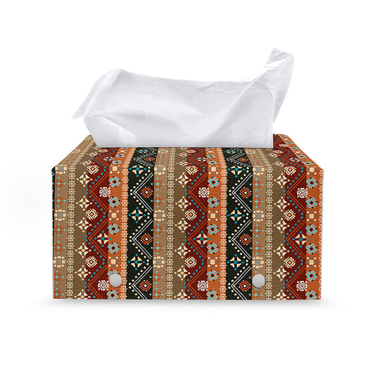 Ethnic Boho Tribal Pattern Print Leather Tissue Box Cover