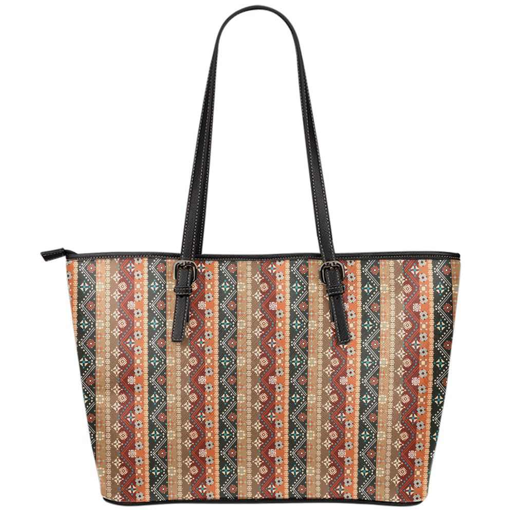 Ethnic Boho Tribal Pattern Print Leather Tote Bag