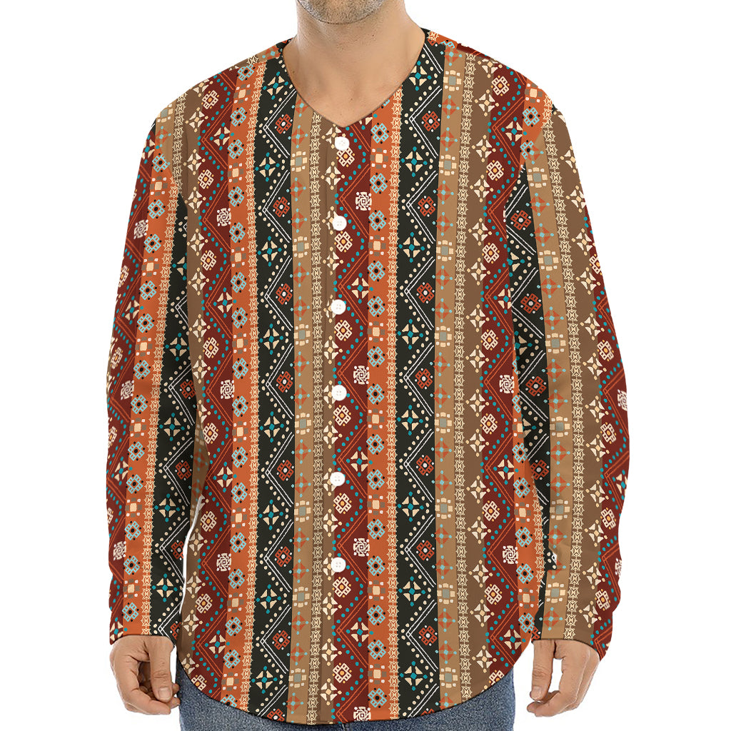 Ethnic Boho Tribal Pattern Print Long Sleeve Baseball Jersey