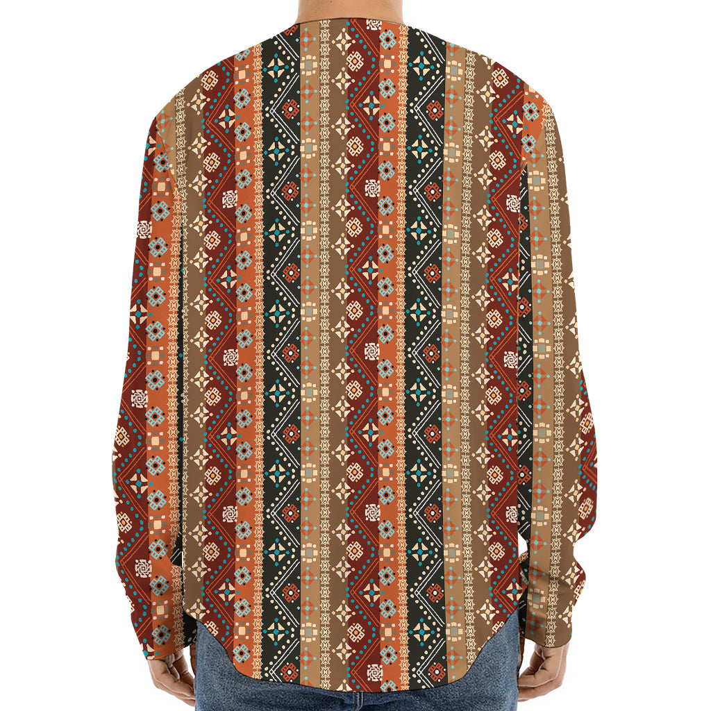 Ethnic Boho Tribal Pattern Print Long Sleeve Baseball Jersey