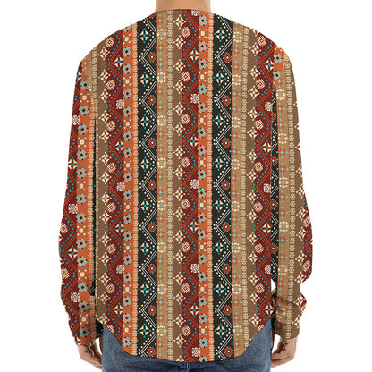 Ethnic Boho Tribal Pattern Print Long Sleeve Baseball Jersey