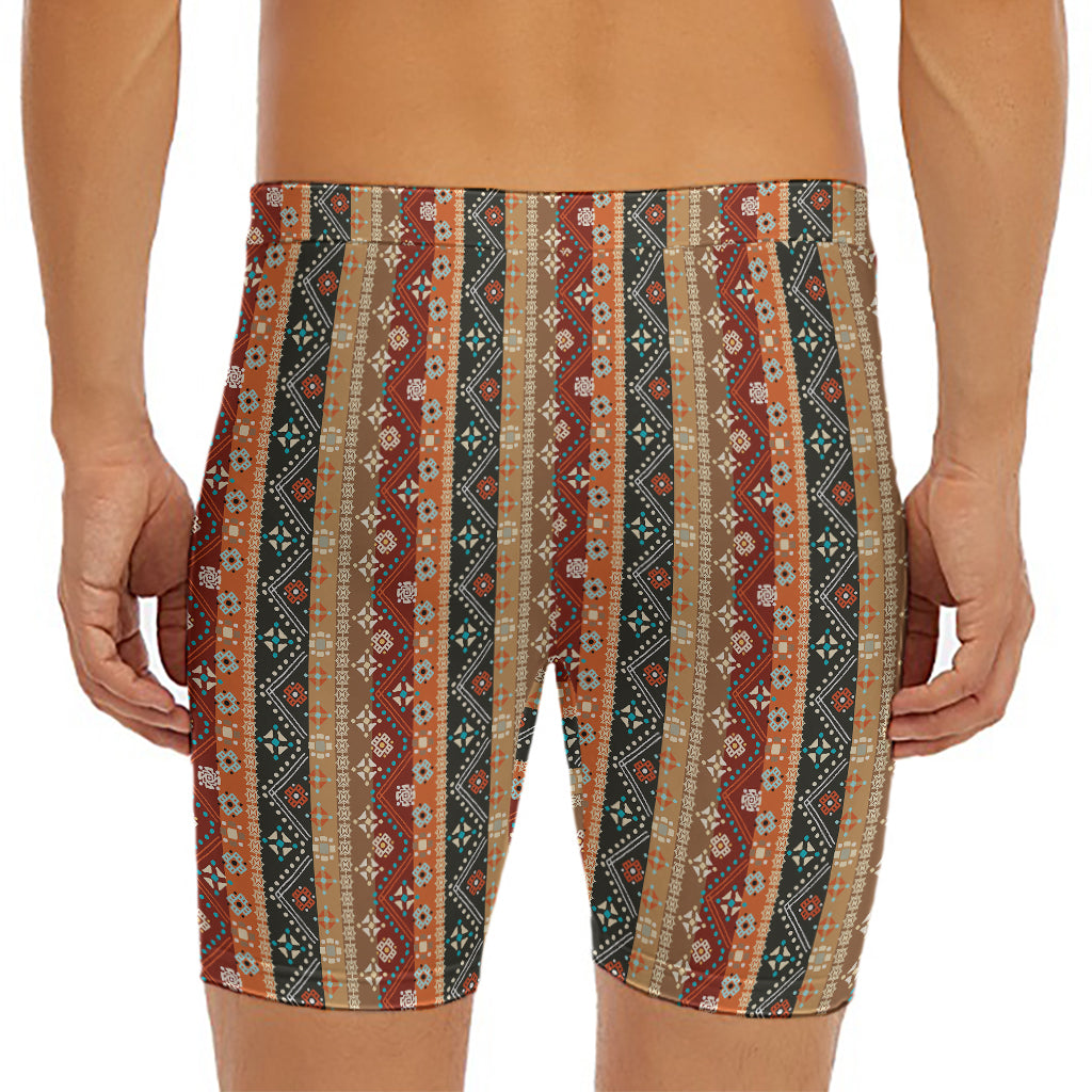Ethnic Boho Tribal Pattern Print Men's Long Boxer Briefs