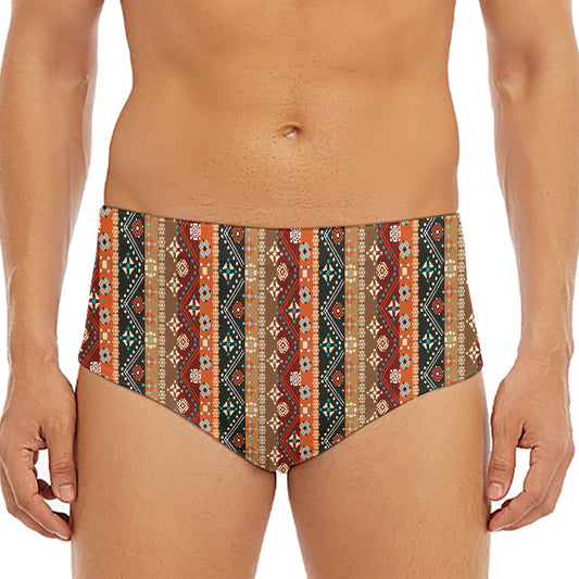 Ethnic Boho Tribal Pattern Print Men's Triangle Swim Briefs
