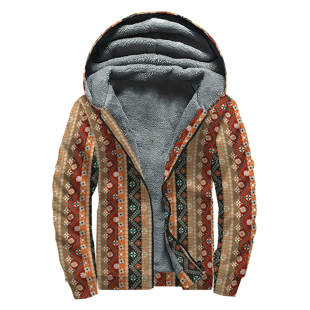 Ethnic Boho Tribal Pattern Print Sherpa Lined Zip Up Hoodie