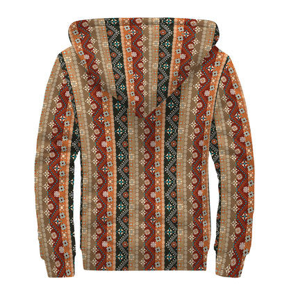 Ethnic Boho Tribal Pattern Print Sherpa Lined Zip Up Hoodie
