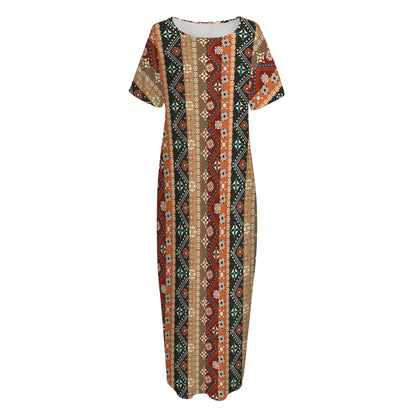 Ethnic Boho Tribal Pattern Print Short Sleeve Long Nightdress