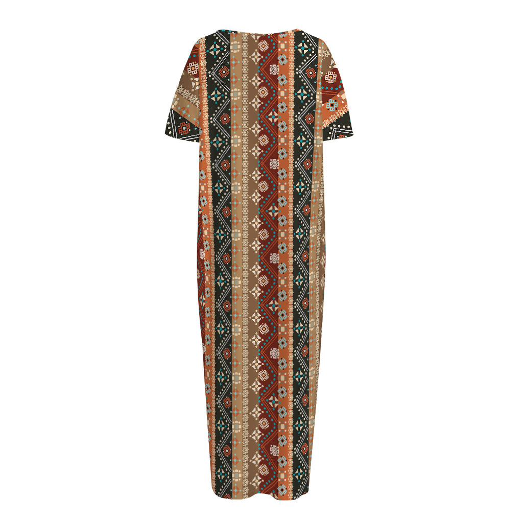 Ethnic Boho Tribal Pattern Print Short Sleeve Long Nightdress