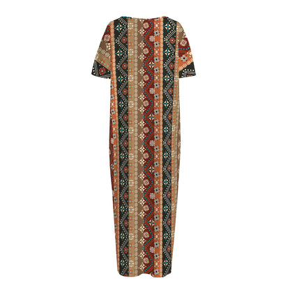 Ethnic Boho Tribal Pattern Print Short Sleeve Long Nightdress