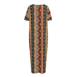 Ethnic Boho Tribal Pattern Print Short Sleeve Long Nightdress