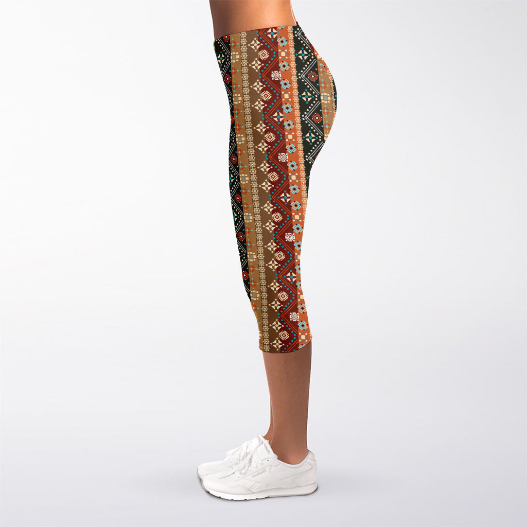 Ethnic Boho Tribal Pattern Print Women's Capri Leggings
