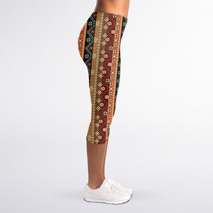Ethnic Boho Tribal Pattern Print Women's Capri Leggings