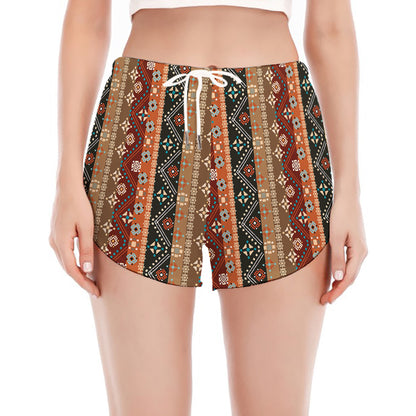 Ethnic Boho Tribal Pattern Print Women's Split Running Shorts