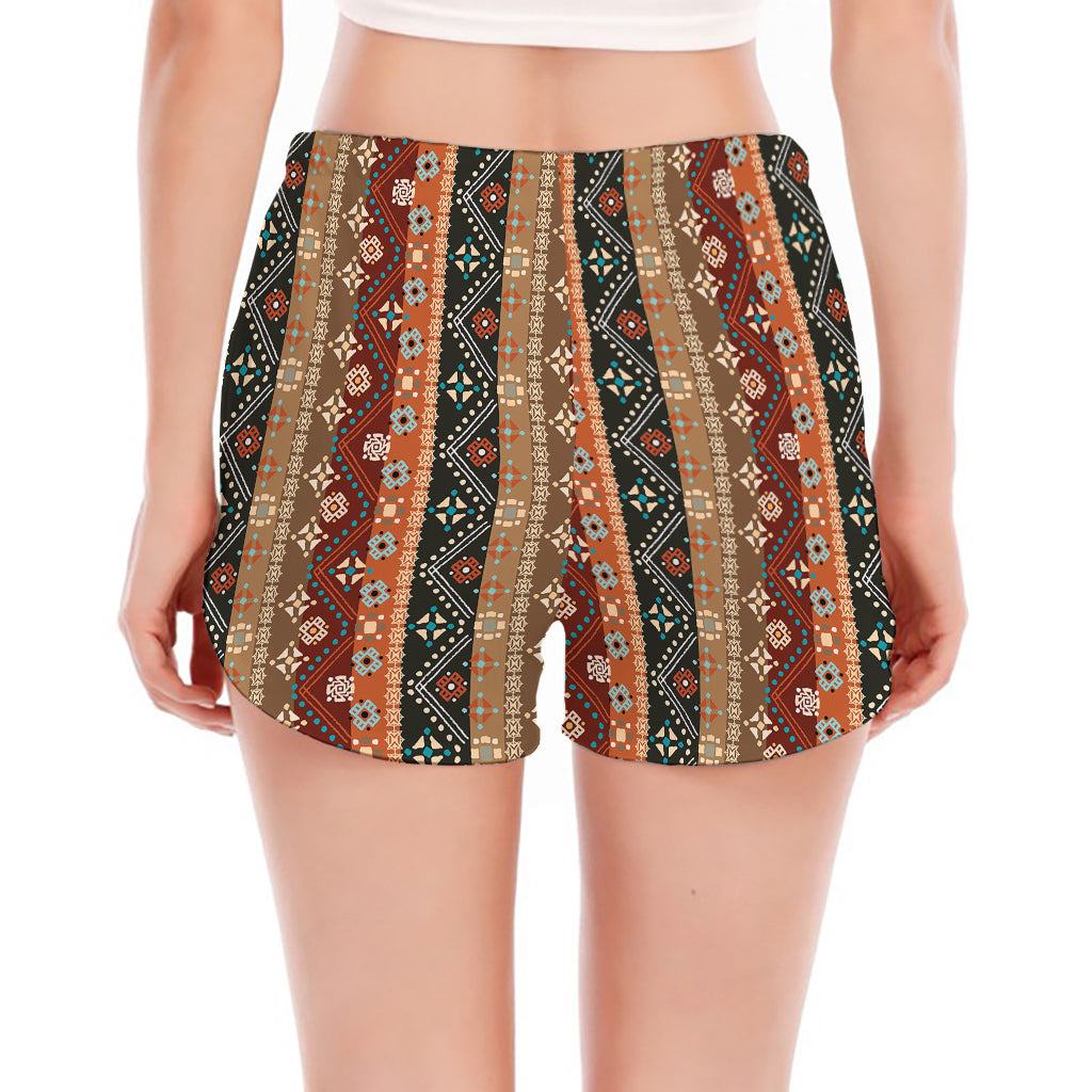 Ethnic Boho Tribal Pattern Print Women's Split Running Shorts