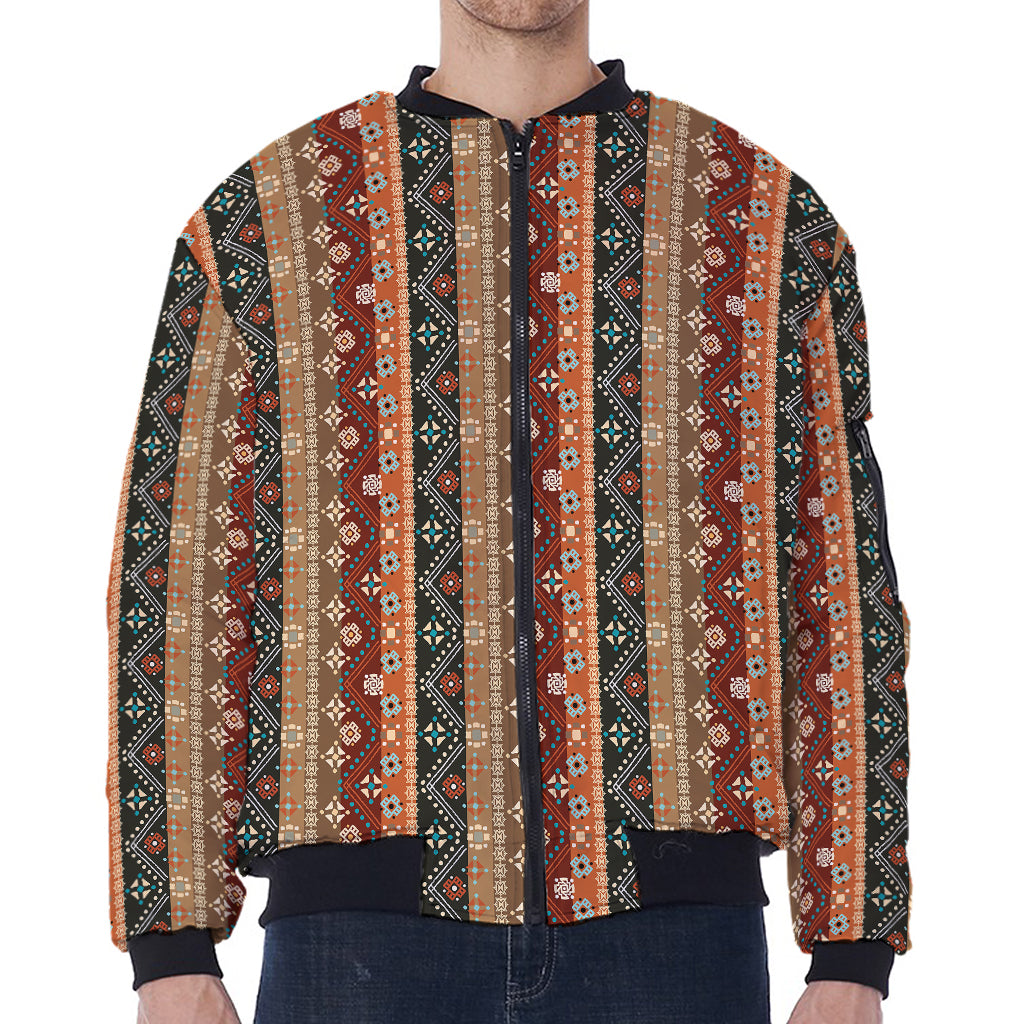 Ethnic Boho Tribal Pattern Print Zip Sleeve Bomber Jacket